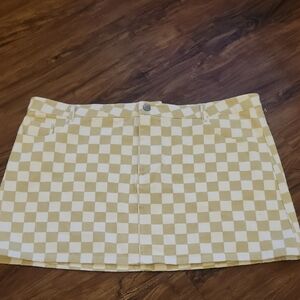 RSQ Yellow and White Checkered Mini Skirt